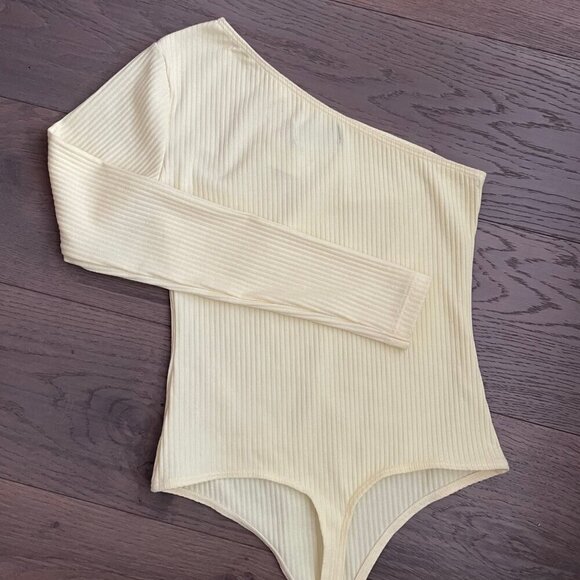OW Intimates Scandinavia Twiga 1 Shoulder Ribbed Poly Bodysuit Pale Yellow Sz 2 - Picture 8 of 12